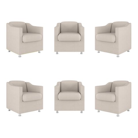 Kit 06 Poltronas Tilla Consultório Recepção Sala Suede Cor:Bege