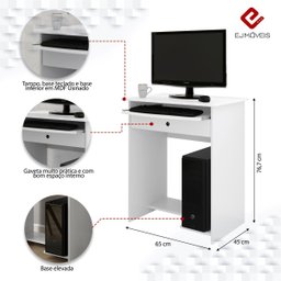 Mesa Computador com Suporte Cpu e Gaveta para Teclado:branco - 10