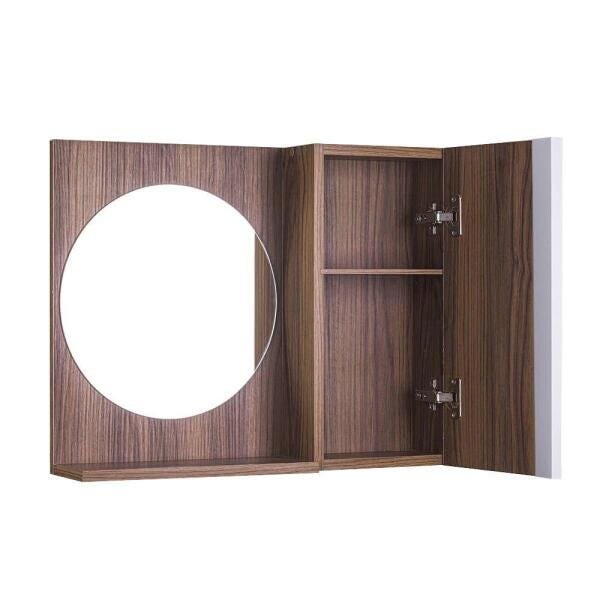 Espelho Redondo para Banheiro com Armário Nogal com Barra Vertical - 2