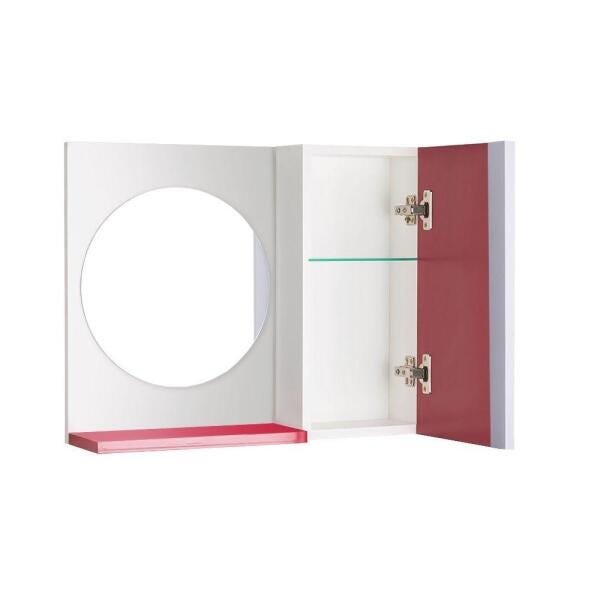 Espelho Redondo para Banheiro com Armário Vermelho com Barra Vertical - 2