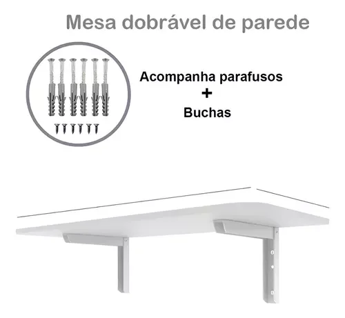 Ver imagem 3 de Bancada Branco Retrátil de Parede Moderna Escritório 66x35