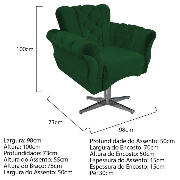 Kit 3 Poltronas Berlim Base Giratória de Metal Suede Verde - Doce Sonho Móveis - 4