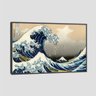 Quadro Oriental A Grande Onda De Kanagawa Tela Moldura Preta 95X63Cm - 1