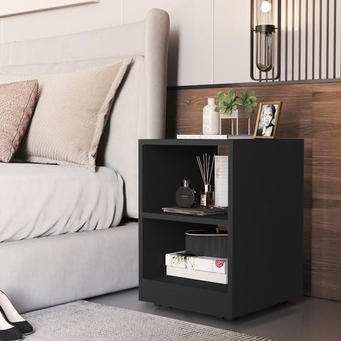 Mesa de Cabeceira Decore Slim com Rodinhas para Apartamento Pequeno Preto