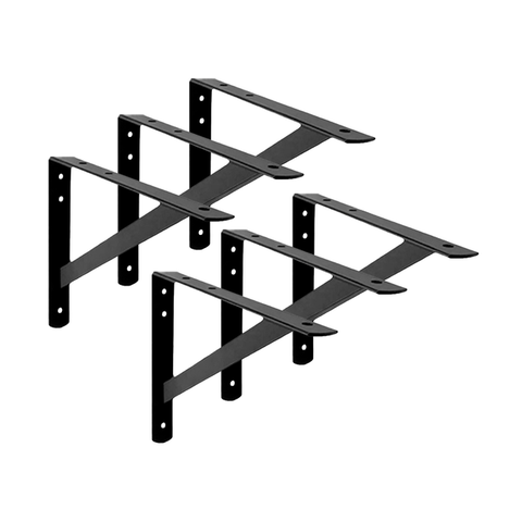 6x Suporte Mão Francesa Reforçada Preta 50cm