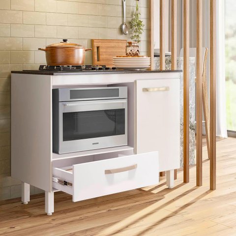 Balcão para Cooktop 4 e 5 Bocas 1 Porta 1 Gaveta Branco Fit Nicioli