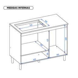 Balcão para Cooktop 4 e 5 Bocas 1 Porta 1 Gaveta Branco Fit Nicioli - 7