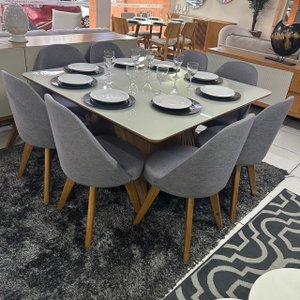 Sala de Jantar Mesa Quadrada Sanches 723 com 8 Cadeiras Dilly Fixas