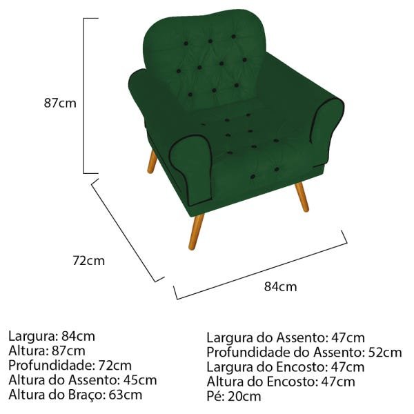 Kit 2 Poltronas, 1 Namoradeira e 1 Puff Mariana Suede Verde - Doce Sonho Móveis - 5