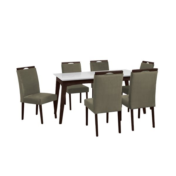 Conjunto Mesa de Jantar Off White 160x90cm Castanho 6 Cadeiras Estofadas Cast com Capuccino - 1