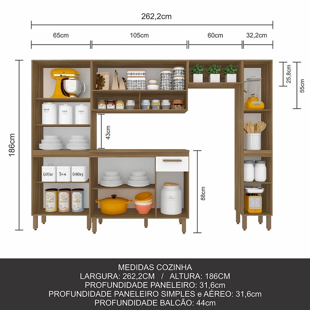 Armário de Cozinha Tieli 5 Peças Boreal/branco - Móveis Arapongas Boreal/branco - 3