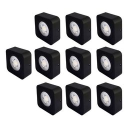 Kit 10 Spot Led Quadrado Fixo Sobrepor 5w 3 Opções de Luz - Preto Branco Frio - 127/220v - 1