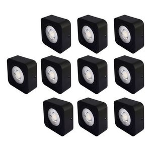 Kit 10 Spot Led Quadrado Fixo Sobrepor 5w 3 Opções de Luz - Preto Branco Frio - 127/220v