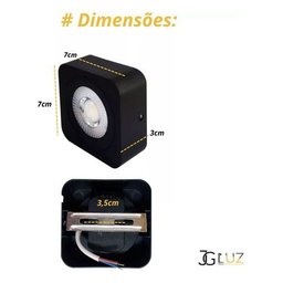 Kit 10 Spot Led Quadrado Fixo Sobrepor 5w 3 Opções de Luz - Preto Branco Frio - 127/220v - 2