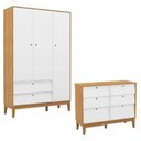 Ver imagem 1 de Cômoda 6 Gavetas e Guarda Roupa Unique 3 Portas Freijó Branco Soft Eco Wood - Matic
