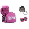 Kit Boxe Muay Thai Fheras Luva Bandagem Bucal 10Oz Rosa - 1