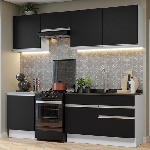 Armário De Cozinha Completa 240Cm Branco/Preto Glamy Madesa