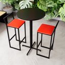 Ver imagem 1 de Conjunto Mesa Alta Bistrô Redonda Preta 2 Banquetas Confort Estofado Industrial Don Castro