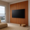 Ver imagem 1 de Painel Ripado para Tv 50 a 75 Polegadas Sala de Alto Padrão:nature