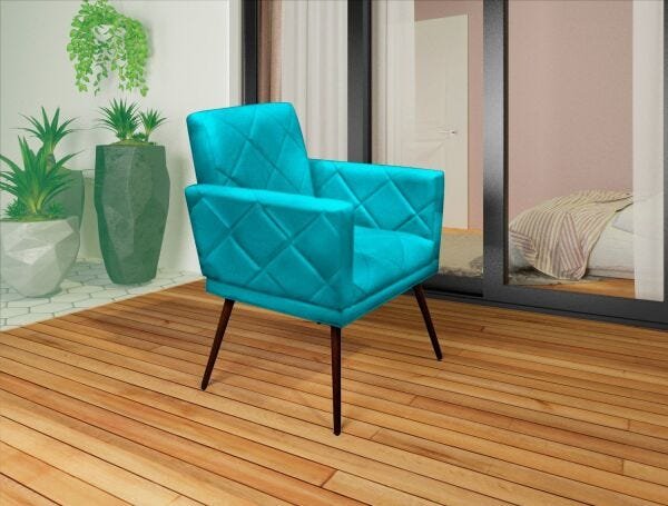 Poltrona Decorativa Lia Recepção Escritório Sala Suede Azul - 1