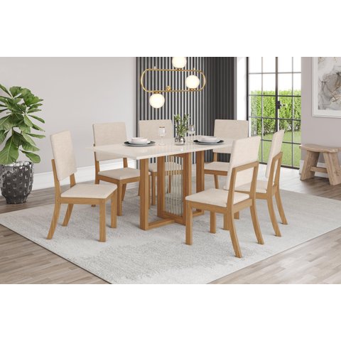 Mesa de Jantar Natali 160 6 Cad. Milla Linho - Henn