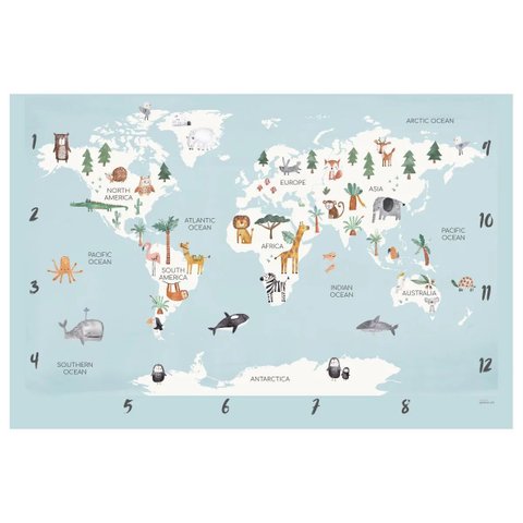 Edredom Dupla Face Foto Bebê Mêsversário Mapa Mundi Animais