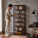 Ver imagem 3 de Estante Multiuso Organizador Livreiro Estilo Industrial 180x70 Preto Mogno