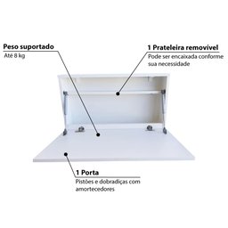Escrivaninha Mesa Suspensa Dobrável 68,5 cm - Branco/Cinza - 3 Escrivaninha Mesa Suspensa Dobrável 68,5 cm - Branco/Cinza - 3