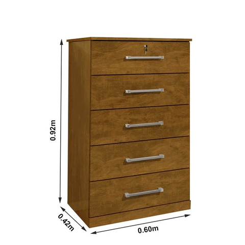 Cômoda Vane 013 5 Gavetas com Chave Organizador Quarto :Cinamomo