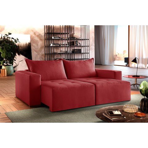 Sofá Retrátil Urano Vermelho 2.20cm Almofadas Soltas