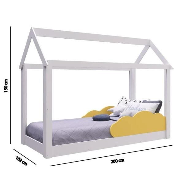 Cama Infantil Montessoriano Bela Casinha com Grade Nuvem Branco/Amarelo - 4