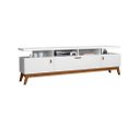 Ver imagem 4 de Rack ABS 1.80m Estilo Retrô Com Pés em Madeira e Puxadores em Couro Para TV Até 70'' 3 Portas Cor Br