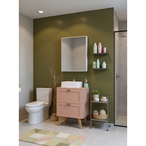 Gabinete para Banheiro com Tampo Cuba e Armario 60cm Retro Mdf Rosa Milano - On Móveis