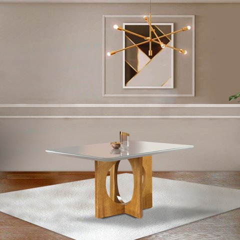 Mesa de Jantar 6 Lugares Barcelona com Tampo de Vidro 160cm