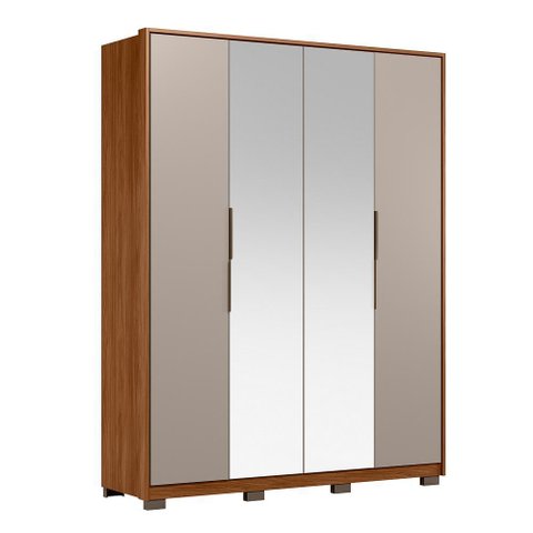 Guarda Roupa Casal Attore 4 Portas Nogueira/nude Prime Tx com 2 Espelhos e Pés - Demartêz