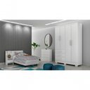 Ver imagem 3 de Guarda Roupa Solteiro Encant 4 Portas de Bater 3 Gavetas MDP Neve 120cm