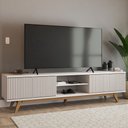 Ver imagem 1 de Rack para Tv até 75 Polegadas Silver 4 Portas 1 Prateleira Ripado Cinamomo/off White - Panorama Móve