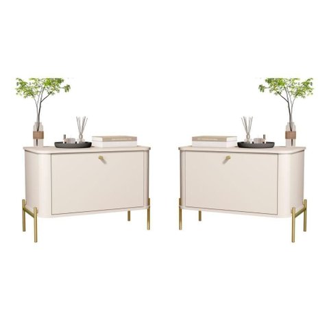 Jogo de Mesa de Cabeceira Sofia Off White Dourado