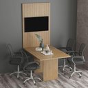Ver imagem 3 de Conjunto Mesa de Escritório Reunião 136cm com Painel para Tv Multimóveis Cr25338 Amêndoa