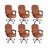 Kit 6 Cadeiras de Escritório Presidente Reclinável Ajustável - Marrom Claro - 3