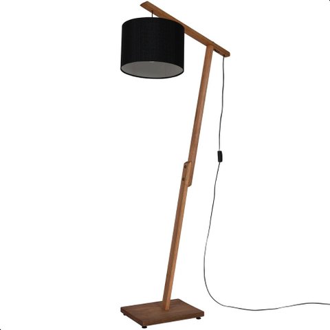 Luminária de Chão Aurora com Pés de Madeira e Tecido Sapucaia Preto 160cm