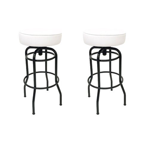 Conjunto 2 Banquetas Giratória Bar para Bancada Média Altura 65cm cor Preto Assento Branco Poltronas
