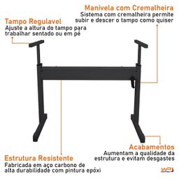 Estrutura para Mesa de Escritório com Regulagem de Altura sem Tampo - Preto - 6