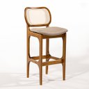 Ver imagem 1 de Banqueta Alta para Cozinha Decor Encosto Rattan Madeira Imbuia Linho Marrom L87 Rmi