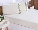 Ver imagem 3 de Jogo lençol quarto casal Queen bordado 3peça Palha com Verde