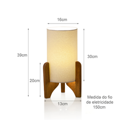 Luminária Mesa Abajur de Mesa Tecido Linho Cor Palha Pés Madeira Fio 1,5m 127/220v - 3