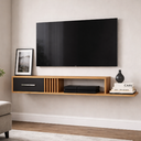 Ver imagem 1 de Rack Nicho Painel Suspenso Pequeno Sala Quarto Tv até 42" Mônaco - Jm3 Móveis:freijó/preto