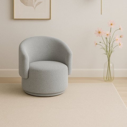 Poltrona Orgânica Bouclé Cinza Escuro para Sala Quarto Recepção Confortável Elegante Divani