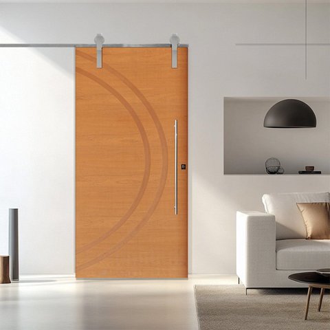 Porta Correr 11 Trilho Soft Aparente Puxador Tubo 60cm 110cm x 210cm Concept Rodam Abertura Esquerda Branco