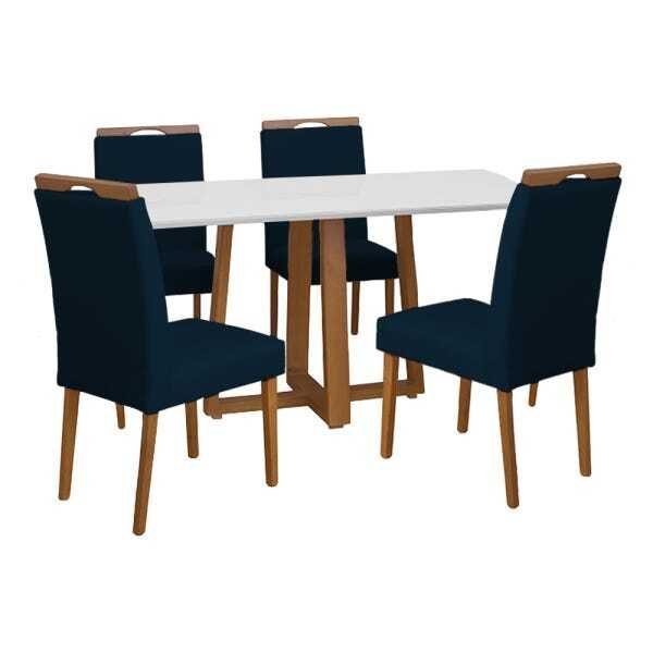 Conjunto Mesa De Jantar Carol Off White 160x90cm Mel 4 Cadeiras Estofadas Azul - 2